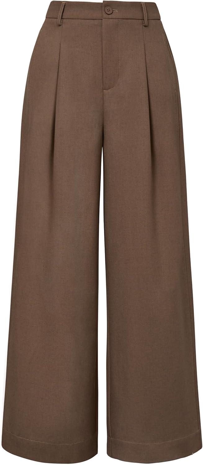 image:imageArachampCloz Womens Linen Blend Wide Leg AllSeason Business Casual Outfits Dress PantsCoffee