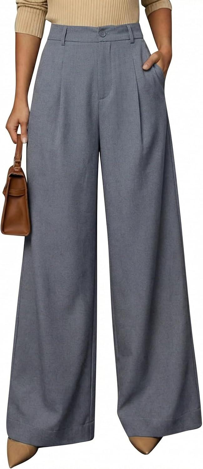 image:imageArachampCloz Womens Linen Blend Wide Leg AllSeason Business Casual Outfits Dress PantsGrey