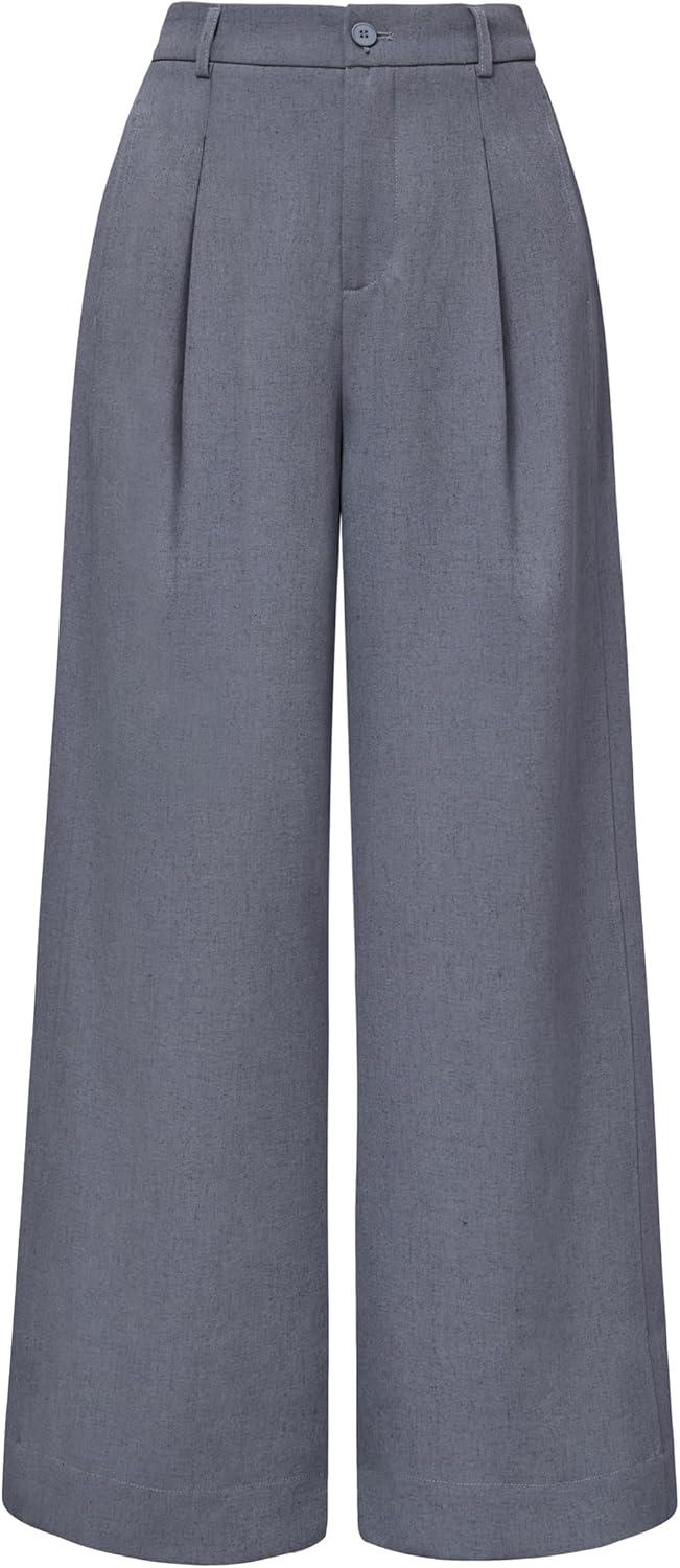 image:imageArachampCloz Womens Linen Blend Wide Leg AllSeason Business Casual Outfits Dress PantsGrey