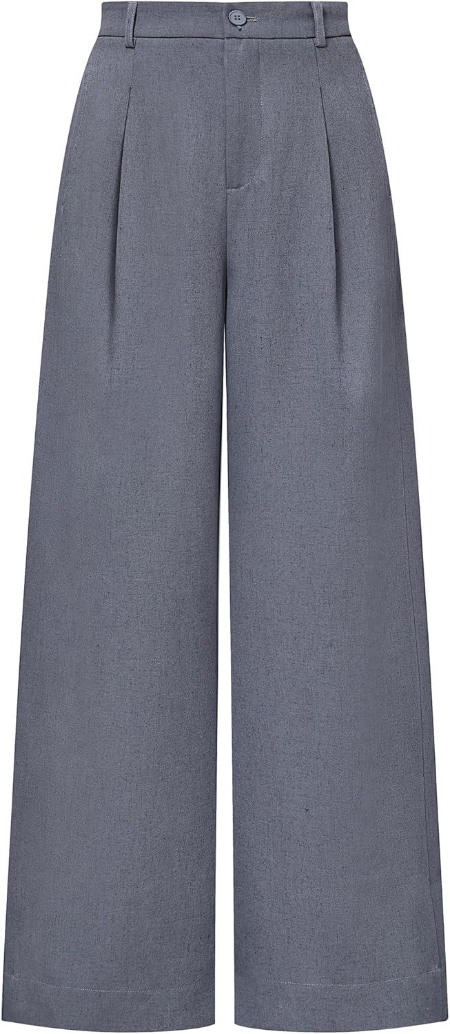 image:imageArachampCloz Womens Linen Blend Wide Leg AllSeason Business Casual Outfits Dress PantsGrey