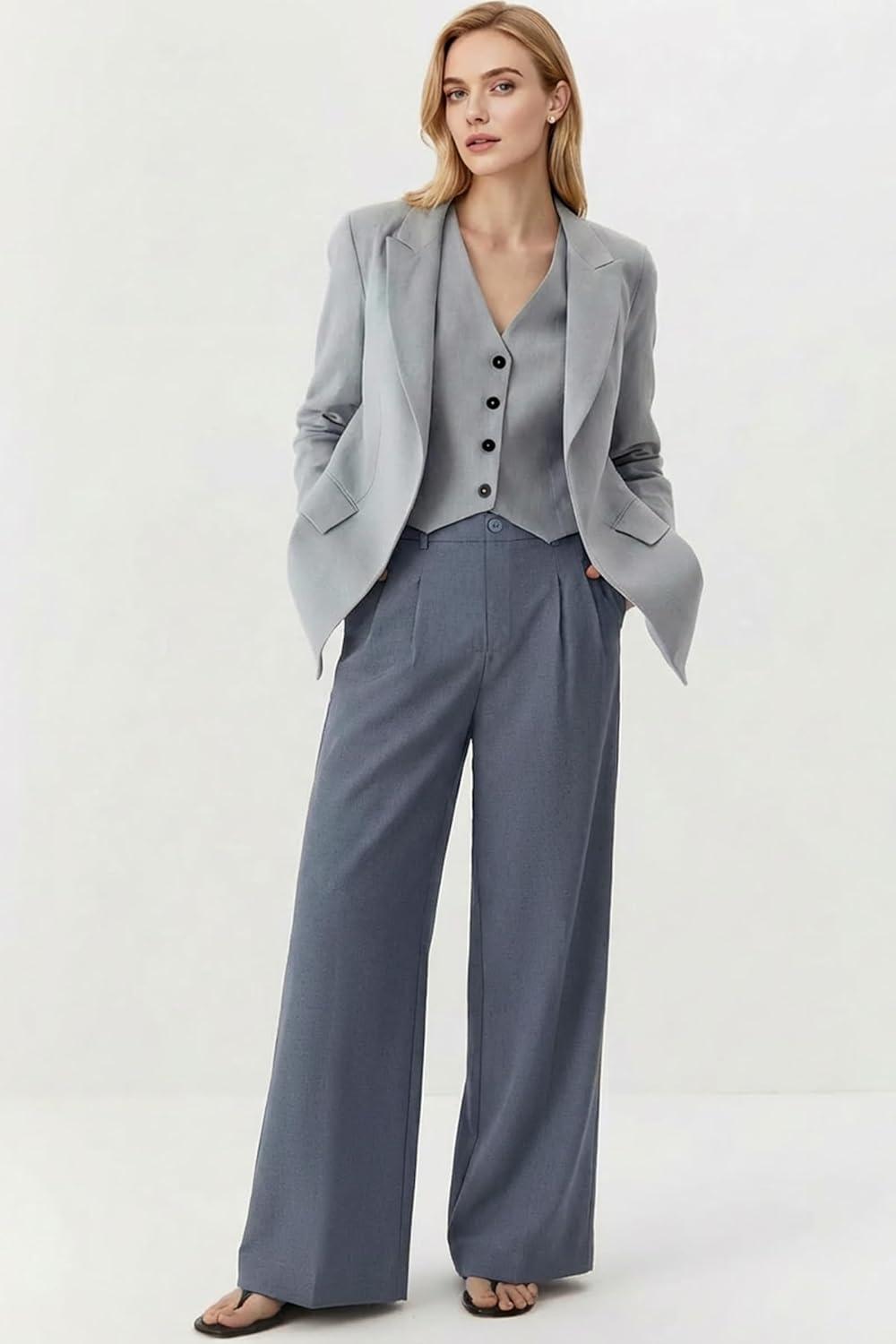 image:imageArachampCloz Womens Linen Blend Wide Leg AllSeason Business Casual Outfits Dress PantsGrey