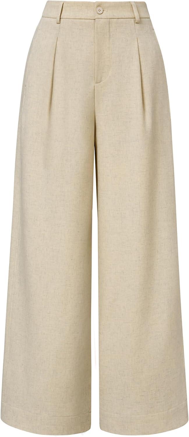 image:imageArachampCloz Womens Linen Blend Wide Leg AllSeason Business Casual Outfits Dress PantsKhaki