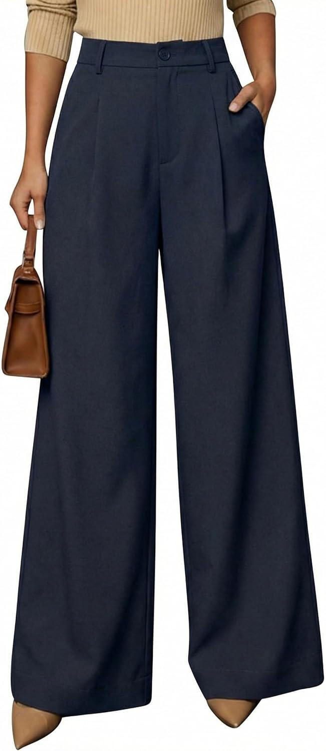 image:imageArachampCloz Womens Linen Blend Wide Leg AllSeason Business Casual Outfits Dress PantsNavy