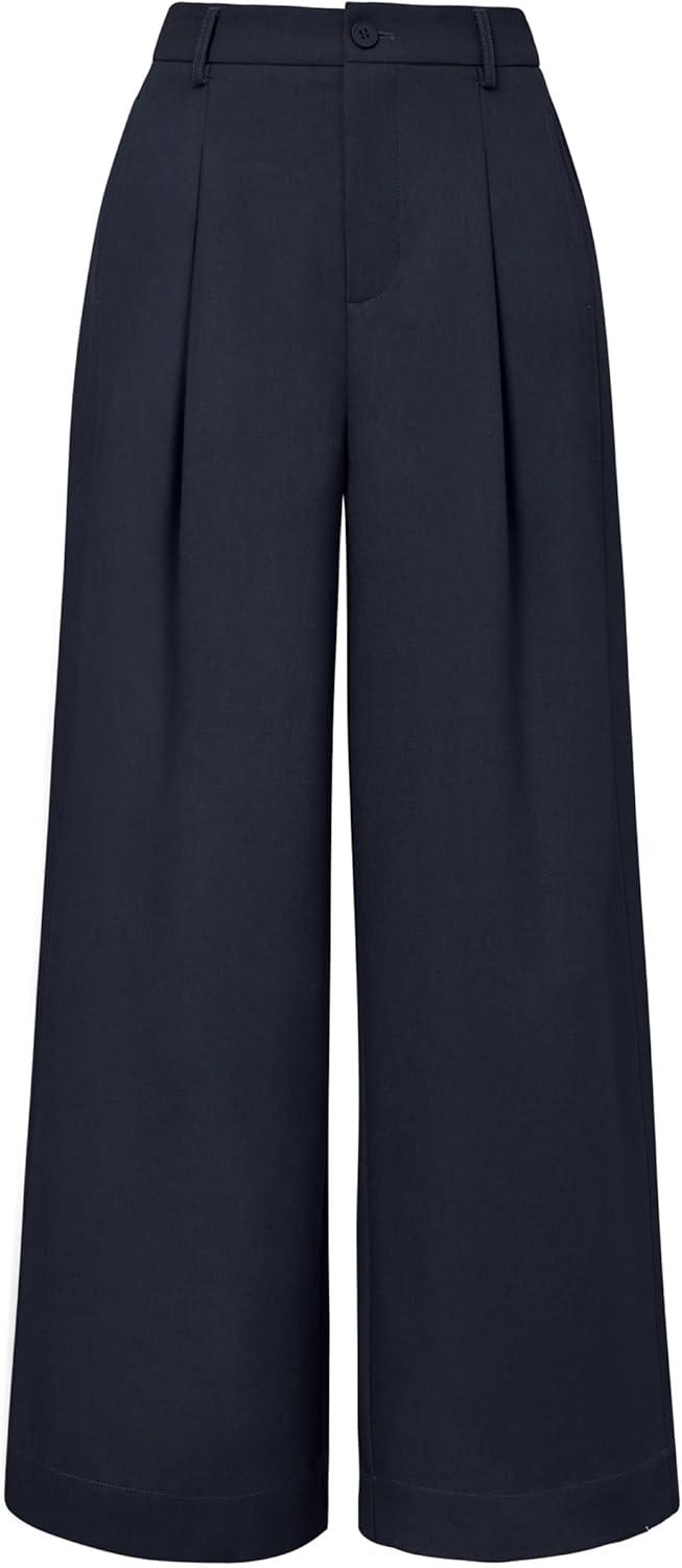 image:imageArachampCloz Womens Linen Blend Wide Leg AllSeason Business Casual Outfits Dress PantsNavy