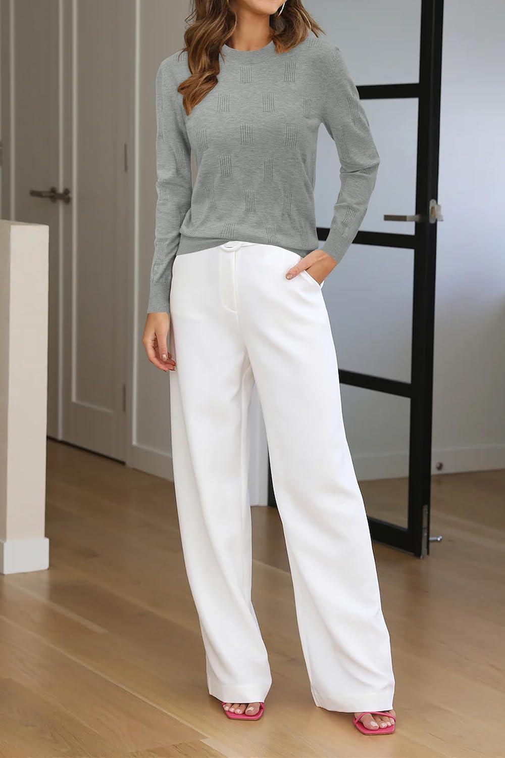 image:imageArachampCloz Womens Soft Knit Sweater Fall Dressy Casual Pullover TopsAlight Grey