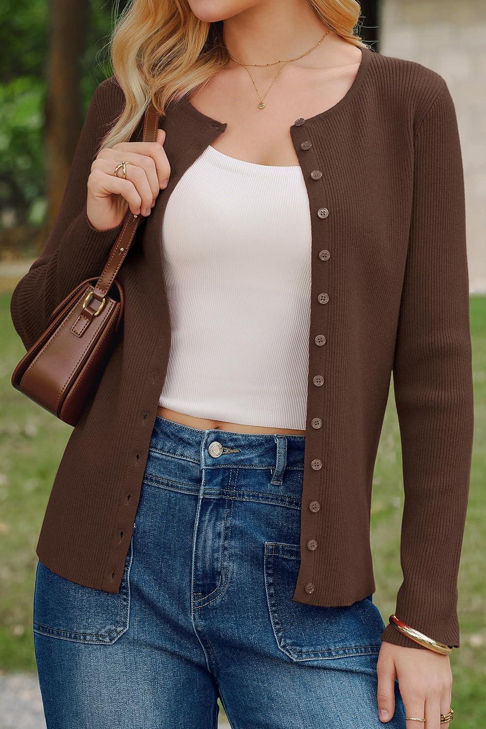 image:imageArachampCloz Womens Wool Blend Button Up Spring Business Cardigan Tops Outfits 2026Coffee