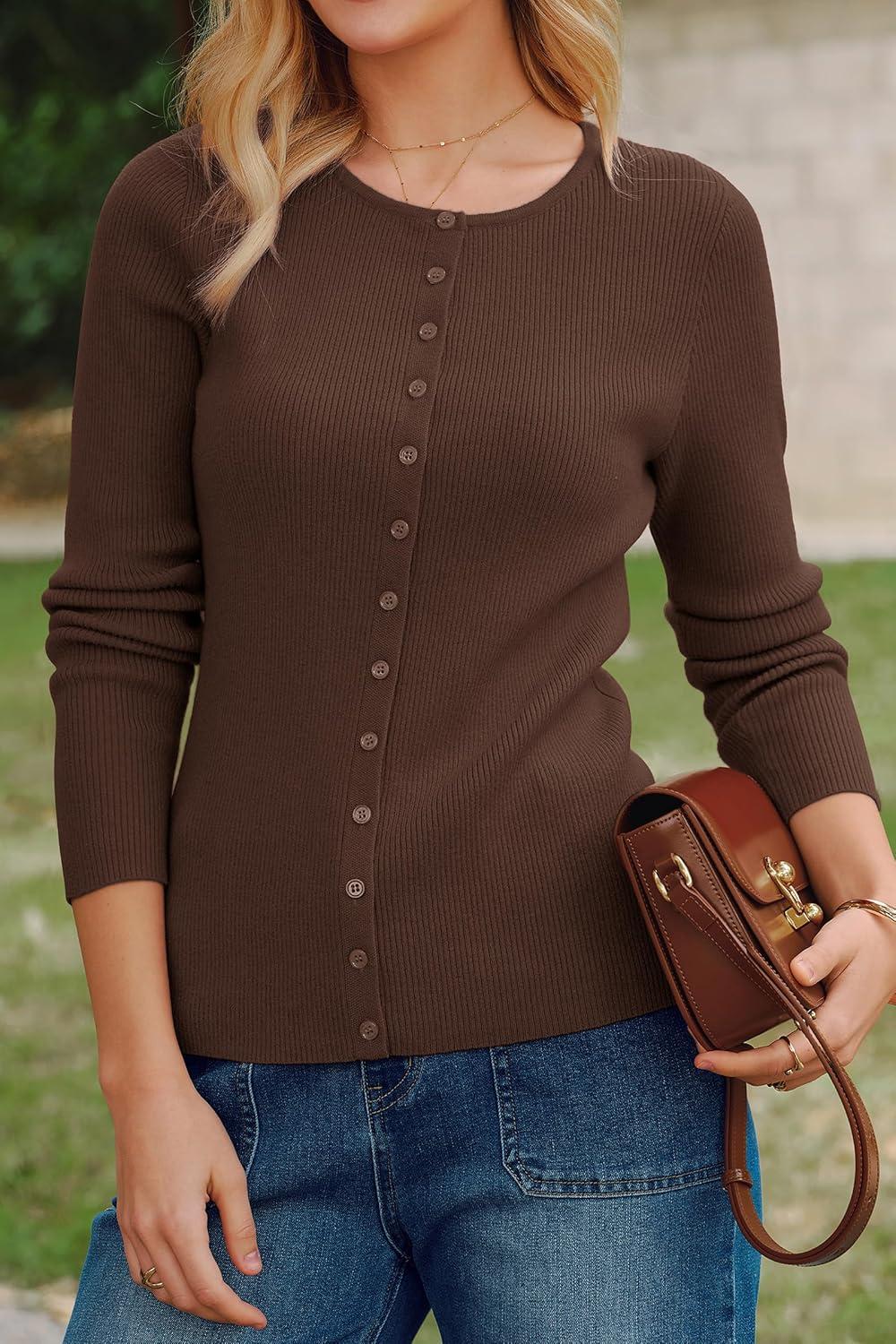 image:imageArachampCloz Womens Wool Blend Button Up Spring Business Cardigan Tops Outfits 2026Coffee