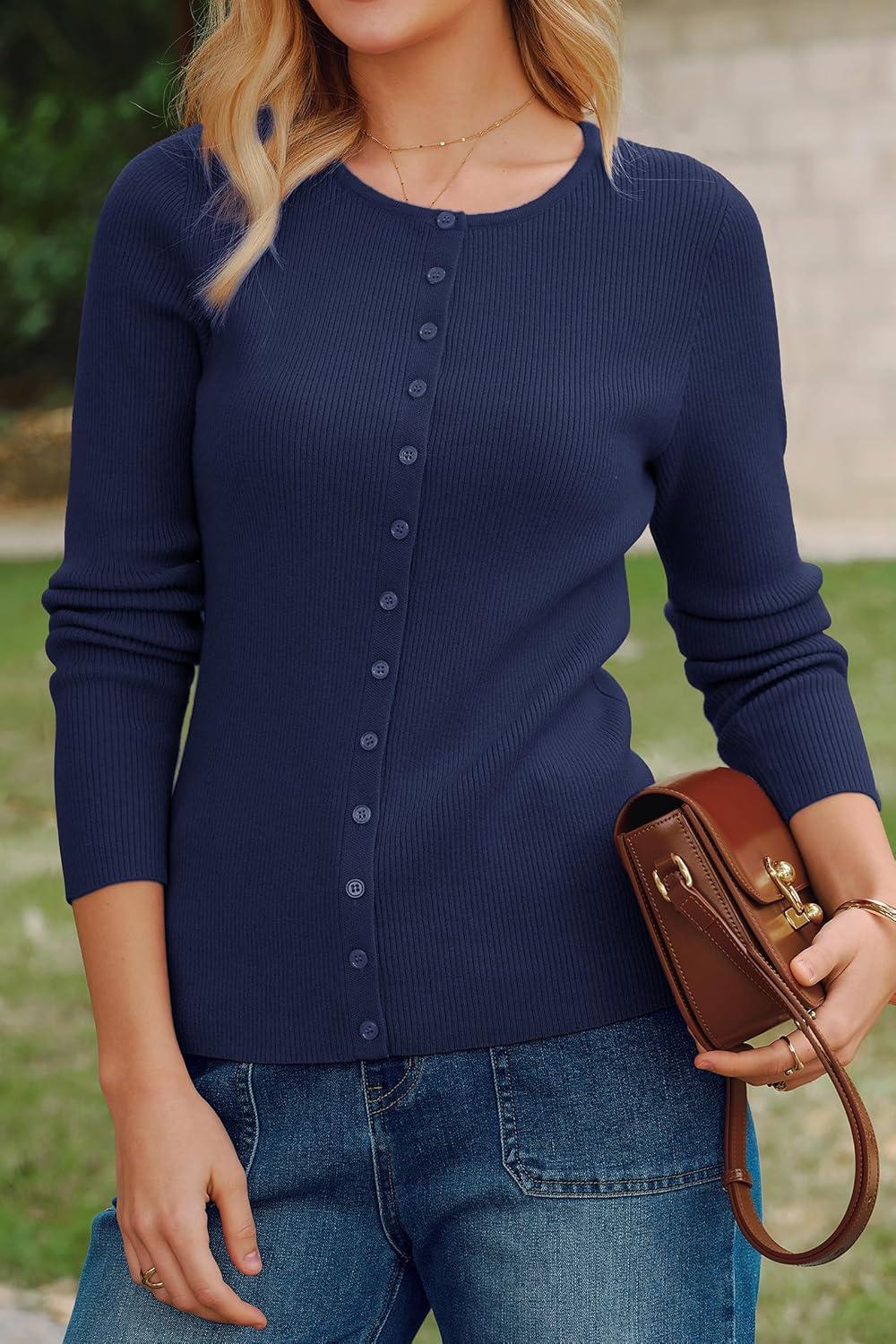 image:imageArachampCloz Womens Wool Blend Button Up Spring Business Cardigan Tops Outfits 2026Navy