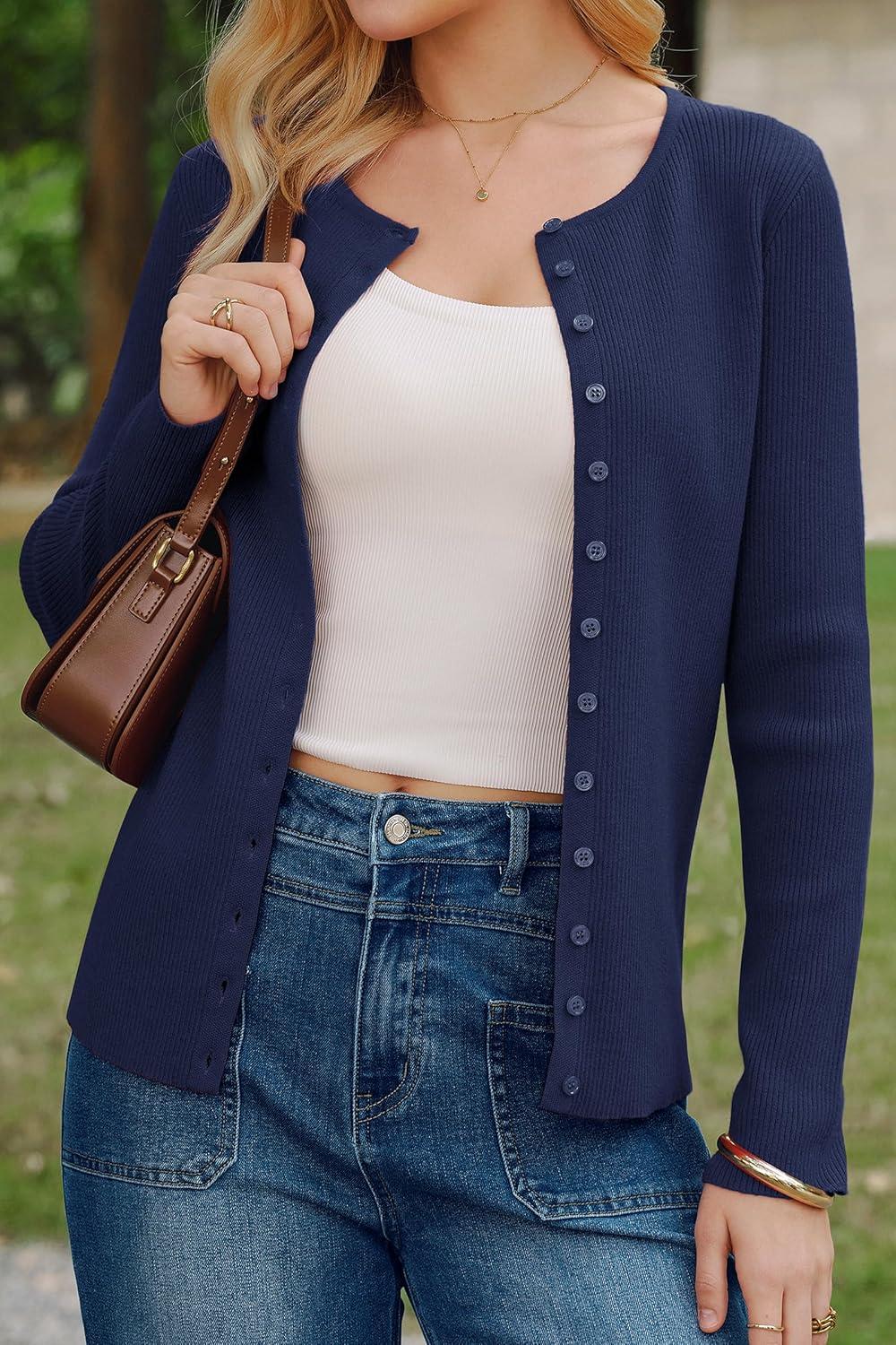 image:imageArachampCloz Womens Wool Blend Button Up Spring Business Cardigan Tops Outfits 2026Navy