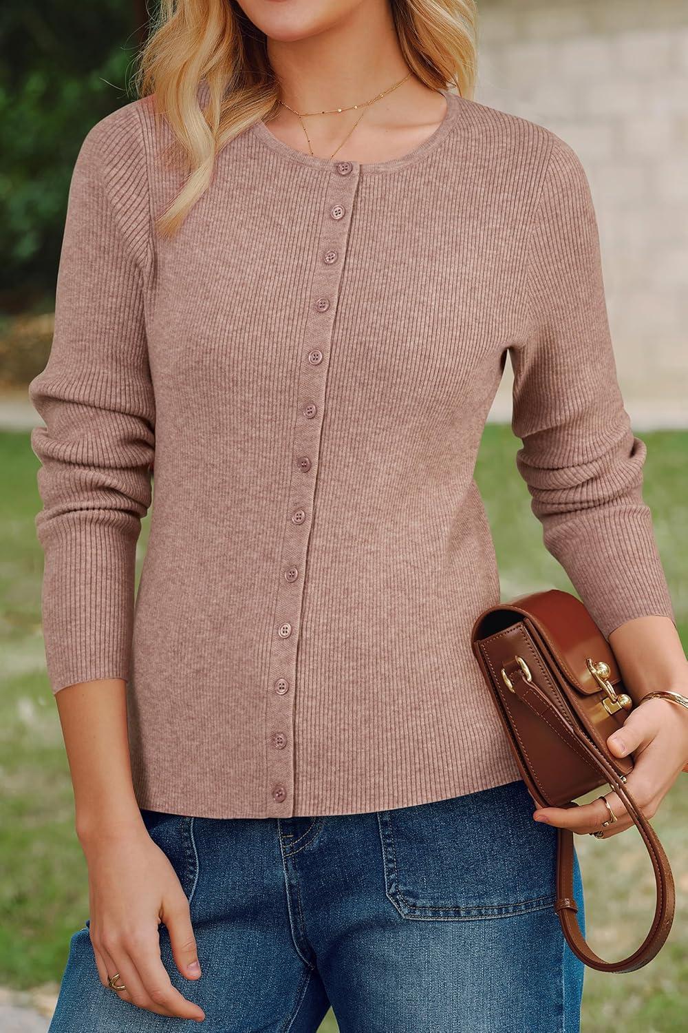 image:imageArachampCloz Womens Wool Blend Button Up Spring Business Cardigan Tops Outfits 2026Oatmeal Dusty Pink