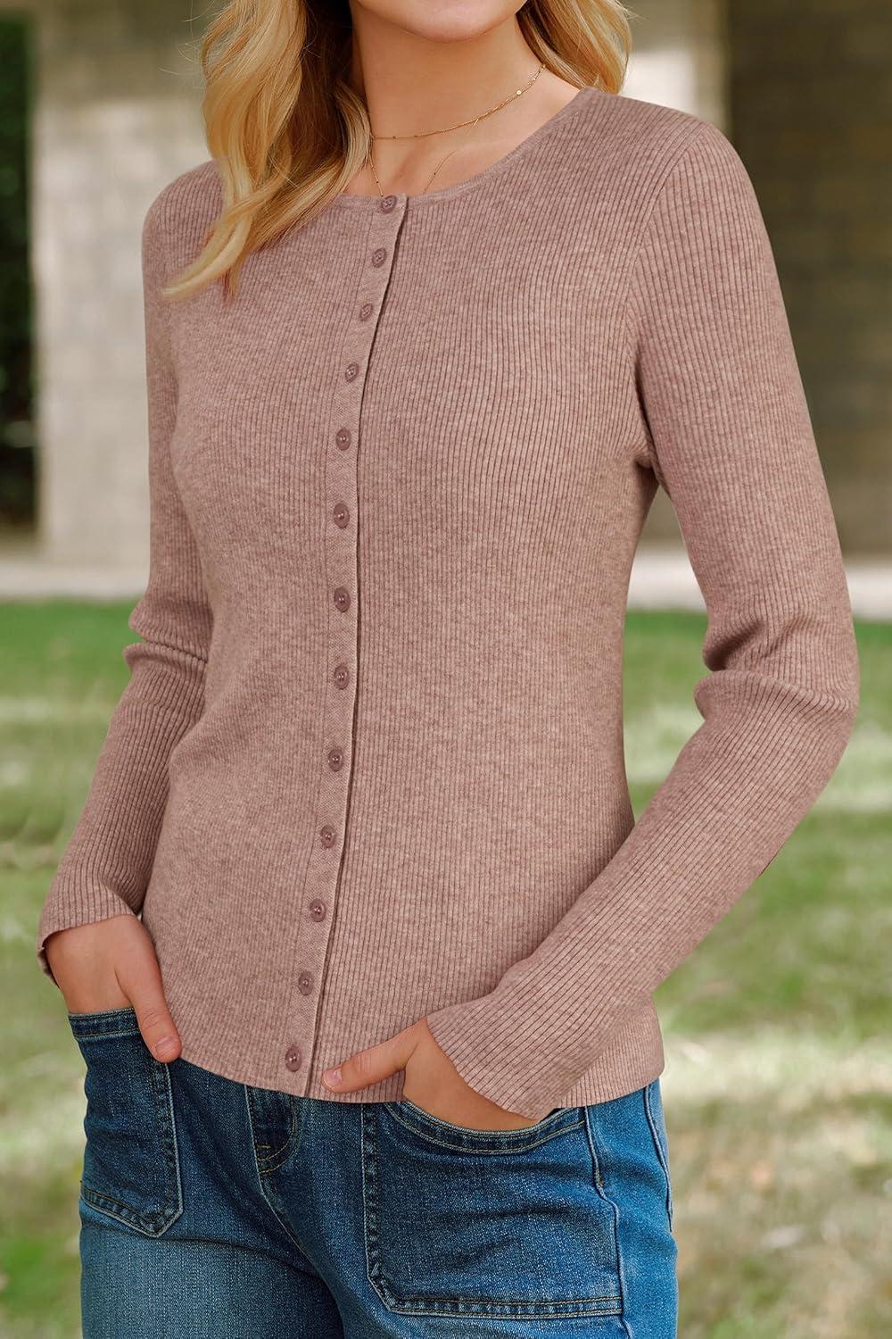 image:imageArachampCloz Womens Wool Blend Button Up Spring Business Cardigan Tops Outfits 2026Oatmeal Dusty Pink
