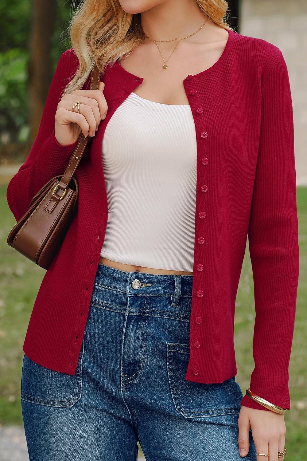 image:imageArachampCloz Womens Wool Blend Button Up Spring Business Cardigan Tops Outfits 2026Red