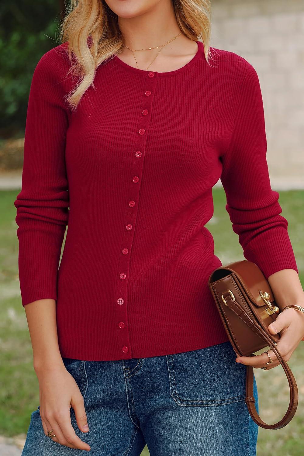 image:imageArachampCloz Womens Wool Blend Button Up Spring Business Cardigan Tops Outfits 2026Red