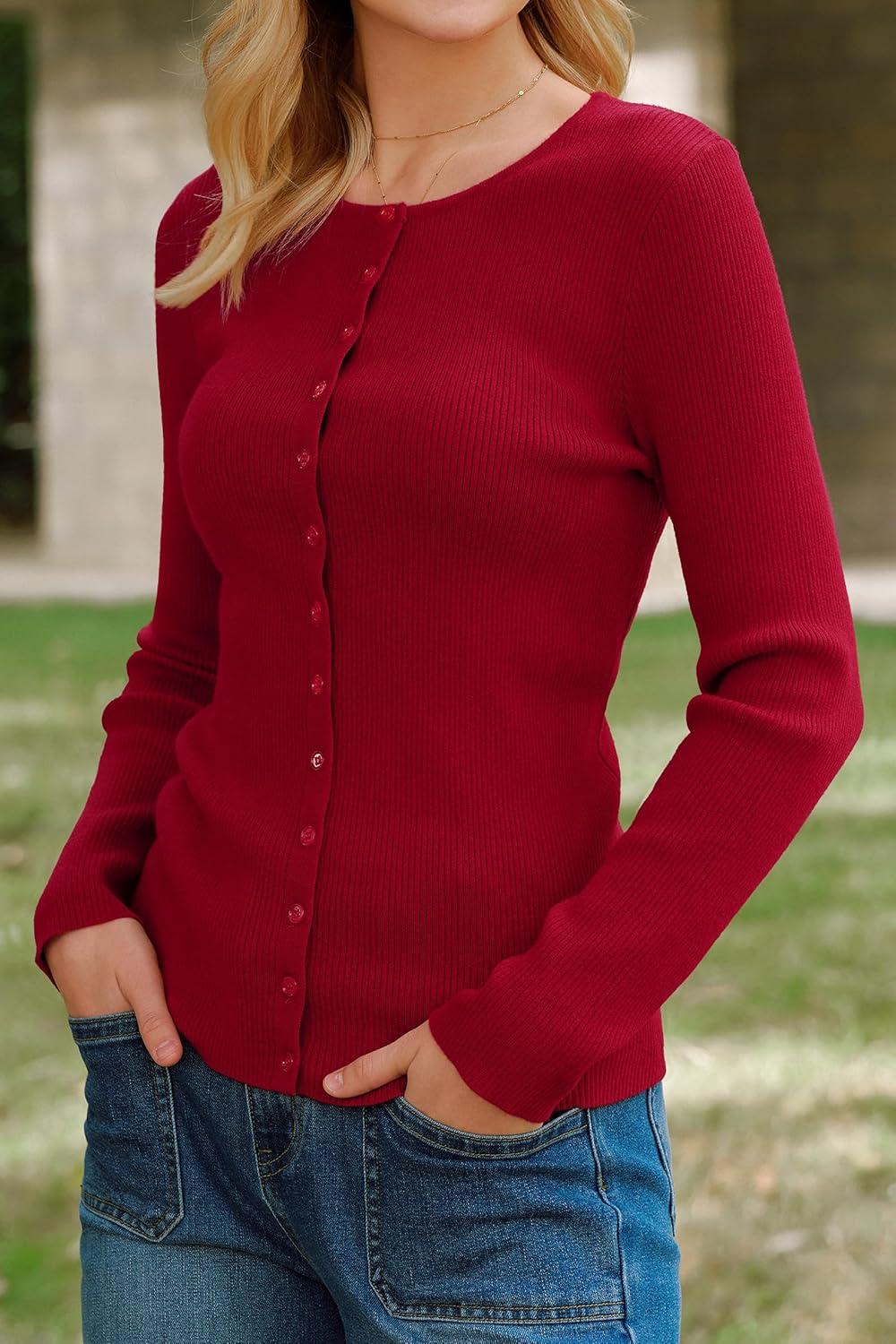 image:imageArachampCloz Womens Wool Blend Button Up Spring Business Cardigan Tops Outfits 2026Red