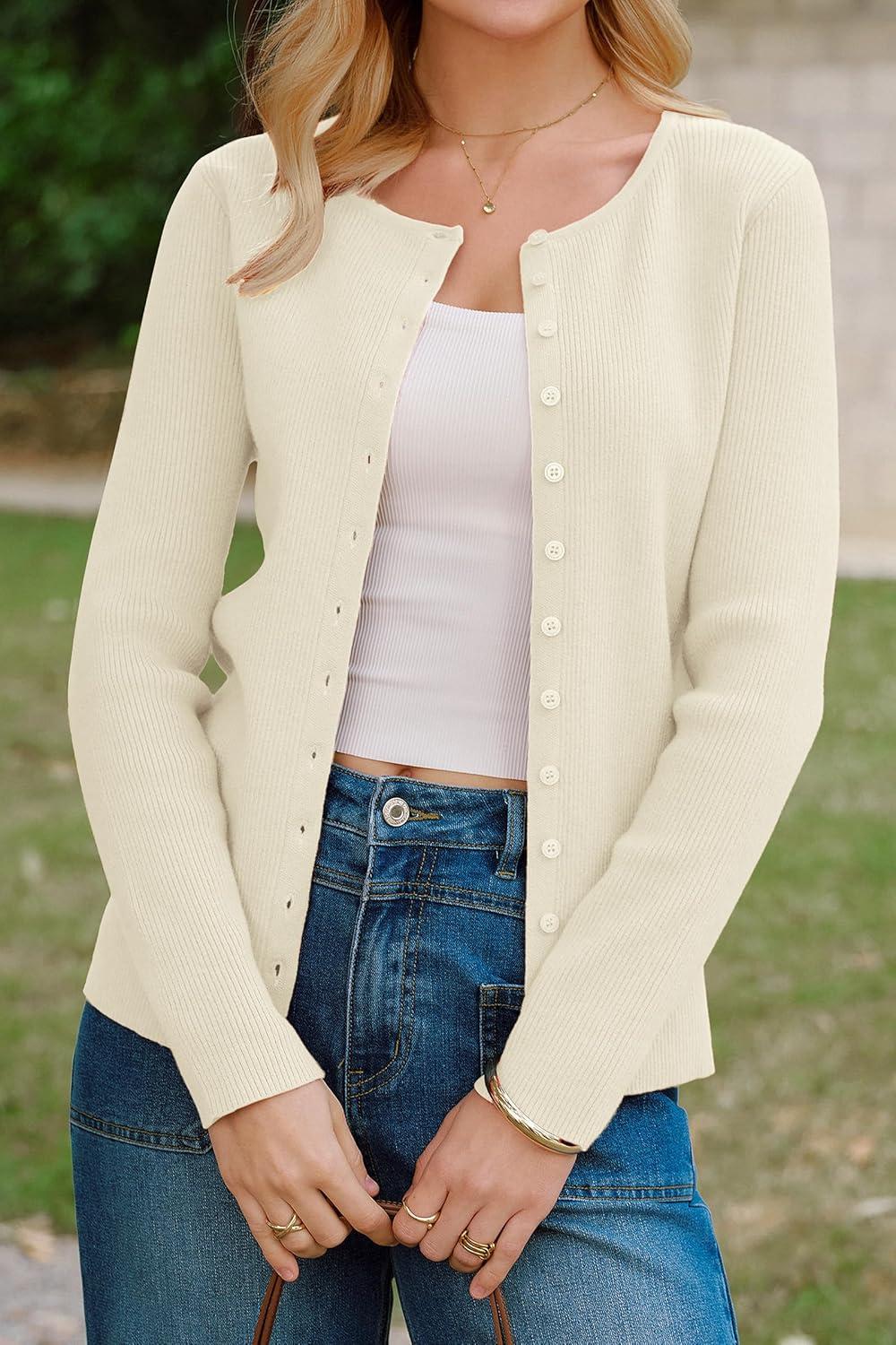 image:imageArachampCloz Womens Wool Blend Button Up Spring Business Cardigan Tops Outfits 2026White