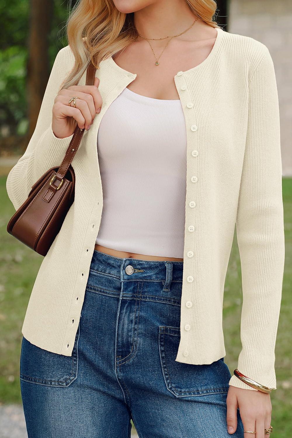 image:imageArachampCloz Womens Wool Blend Button Up Spring Business Cardigan Tops Outfits 2026White