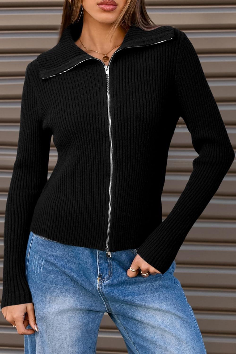image:imageArachampCloz Womens Wool Blend Fashion Zip Up Cardigan Sweater OutfitBlack