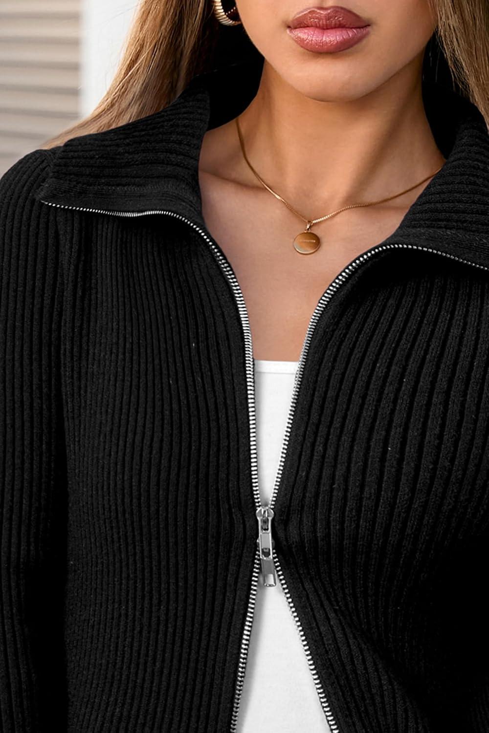 image:imageArachampCloz Womens Wool Blend Fashion Zip Up Cardigan Sweater OutfitBlack
