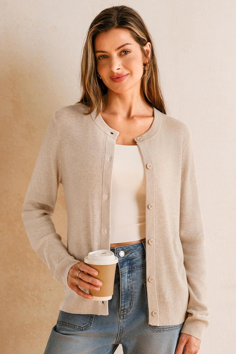 image:imageArachampCloz Womens Wool Blend Lightweight Spring Business Casual Cardigan Sweaters TopsApricot