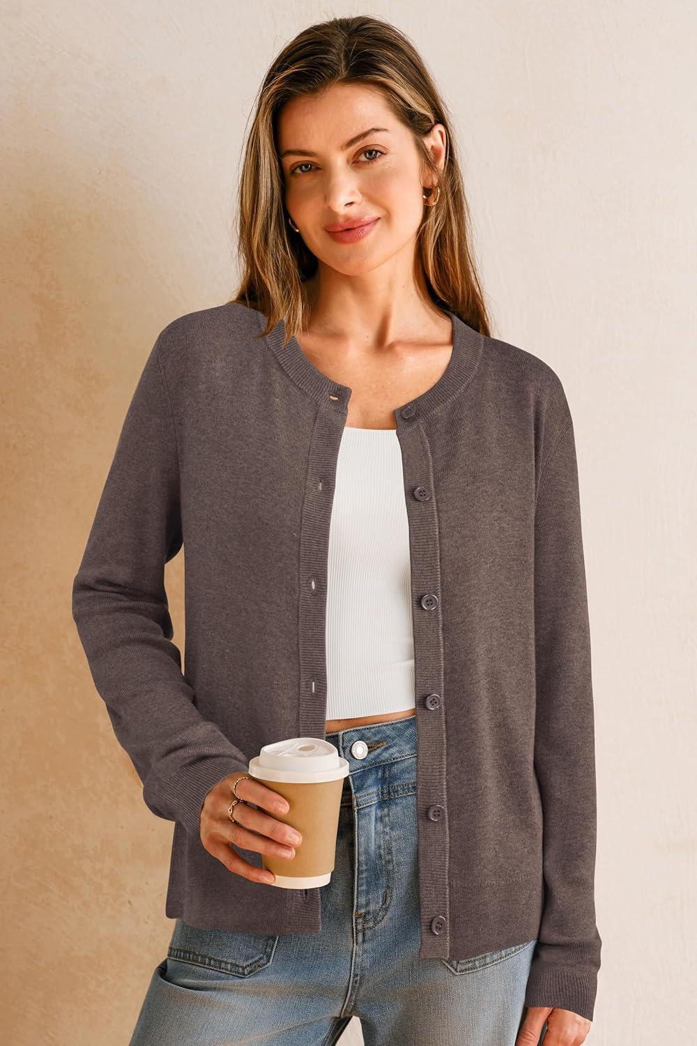 image:imageArachampCloz Womens Wool Blend Lightweight Spring Business Casual Cardigan Sweaters TopsCoffee