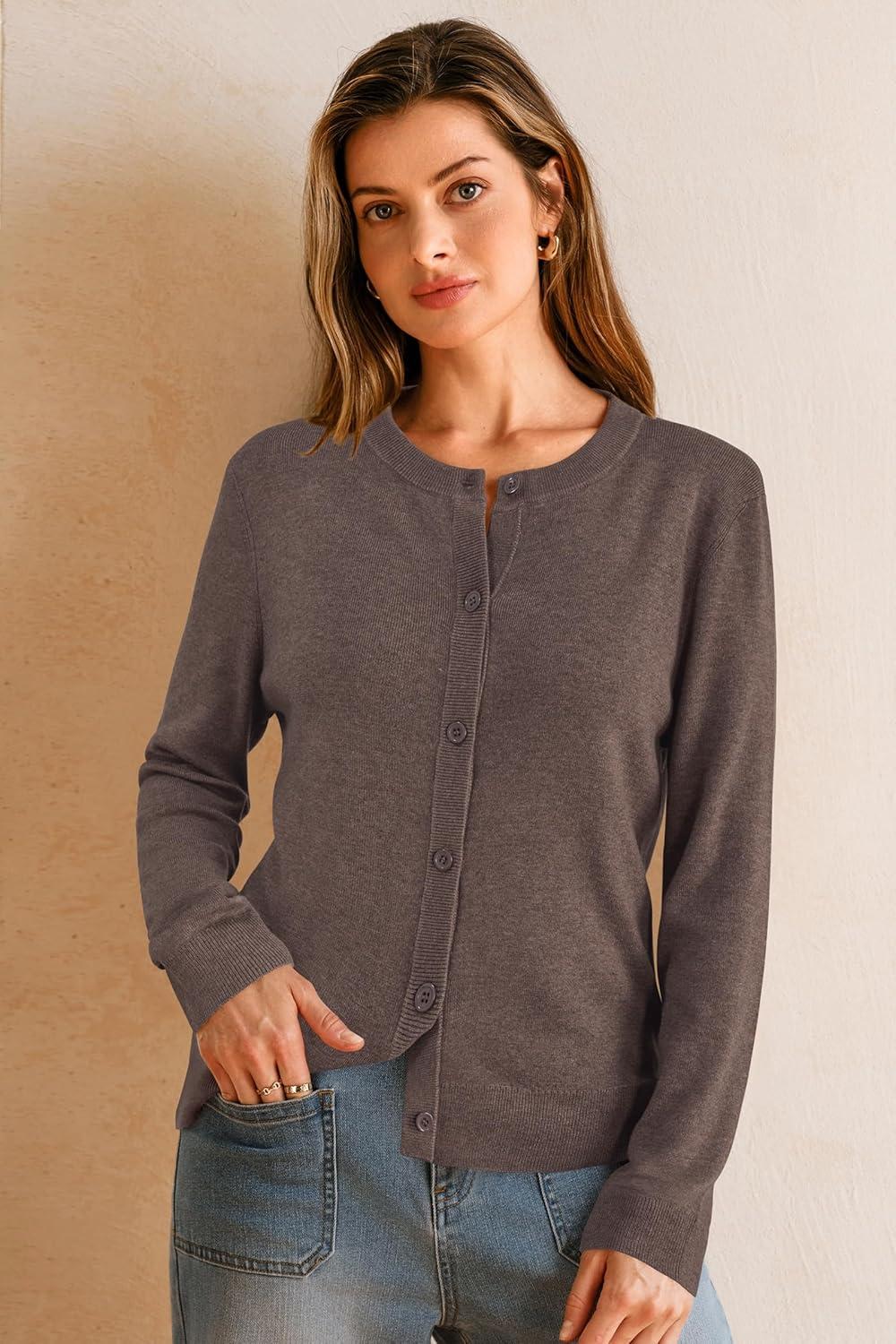 image:imageArachampCloz Womens Wool Blend Lightweight Spring Business Casual Cardigan Sweaters TopsCoffee