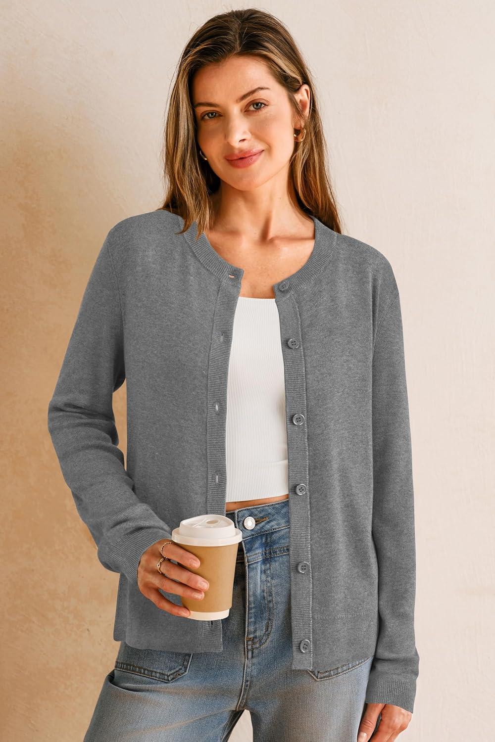 image:imageArachampCloz Womens Wool Blend Lightweight Spring Business Casual Cardigan Sweaters TopsDark Gray