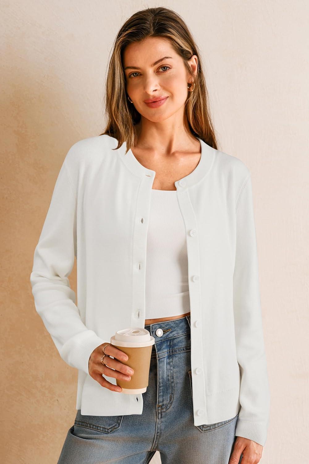 image:imageArachampCloz Womens Wool Blend Lightweight Spring Business Casual Cardigan Sweaters TopsOffwhite