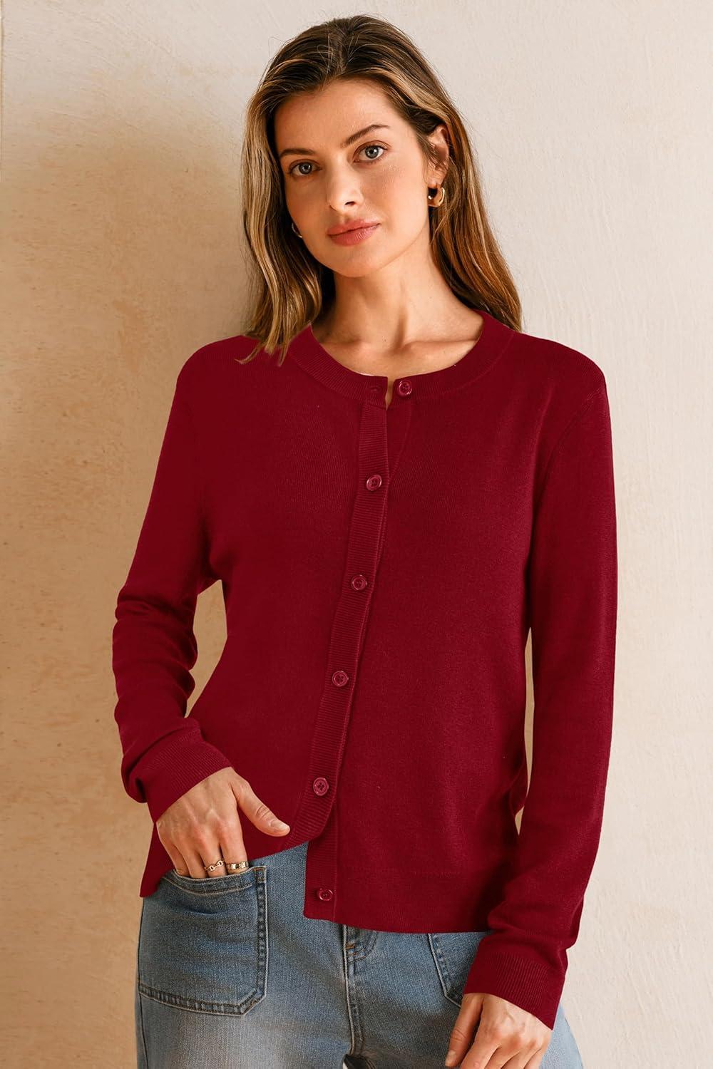 image:imageArachampCloz Womens Wool Blend Lightweight Spring Business Casual Cardigan Sweaters TopsRed