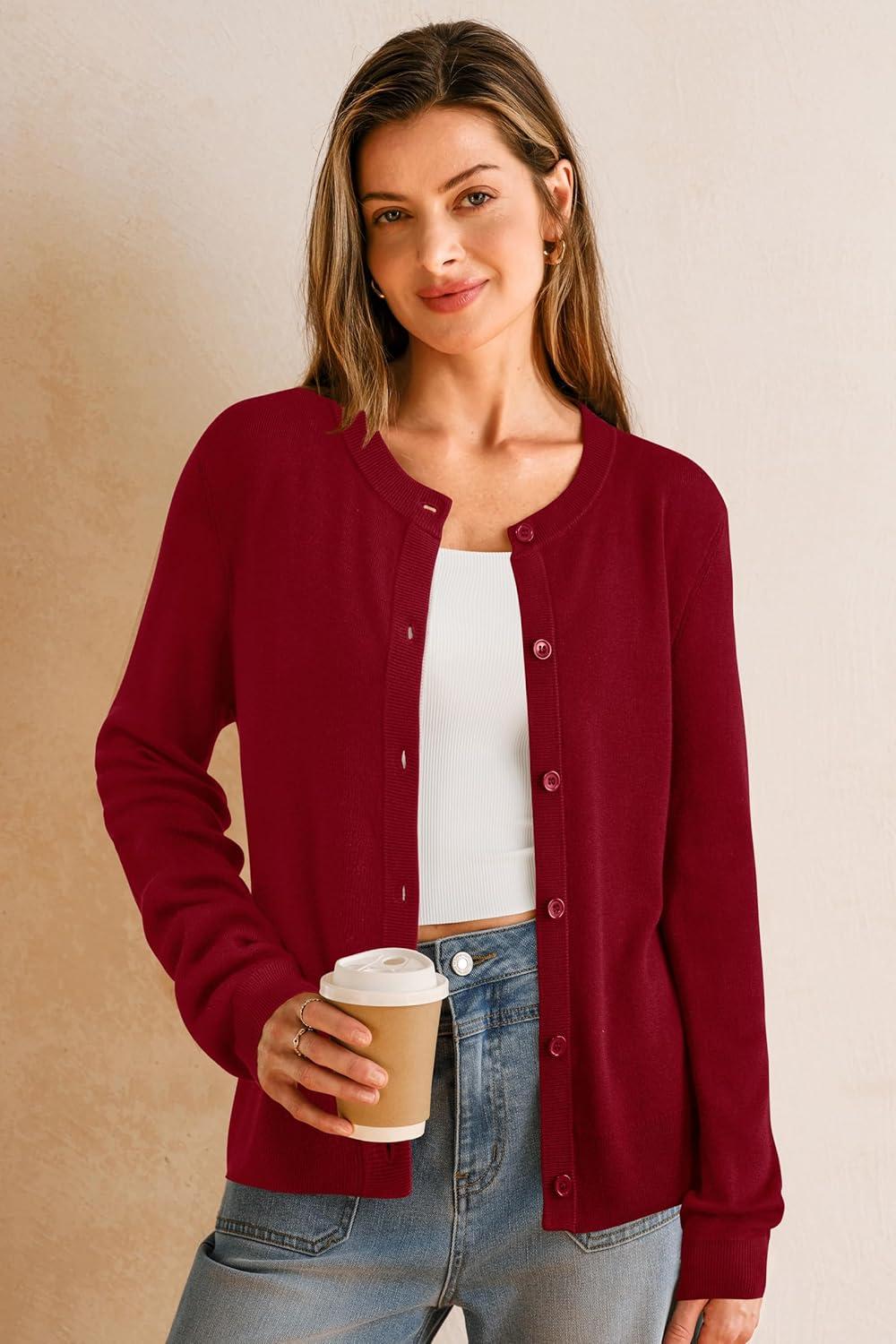 image:imageArachampCloz Womens Wool Blend Lightweight Spring Business Casual Cardigan Sweaters TopsRed