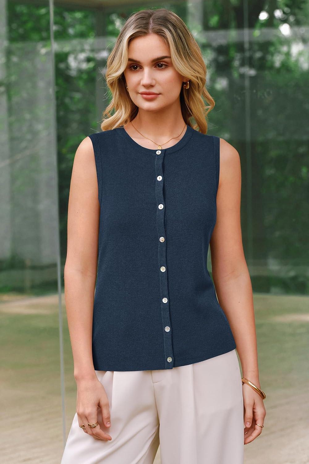 image:imageArachampCloz Womens Wool Blend Non See Through Button Down Business Casual Tank Tops 2026Dark Blue