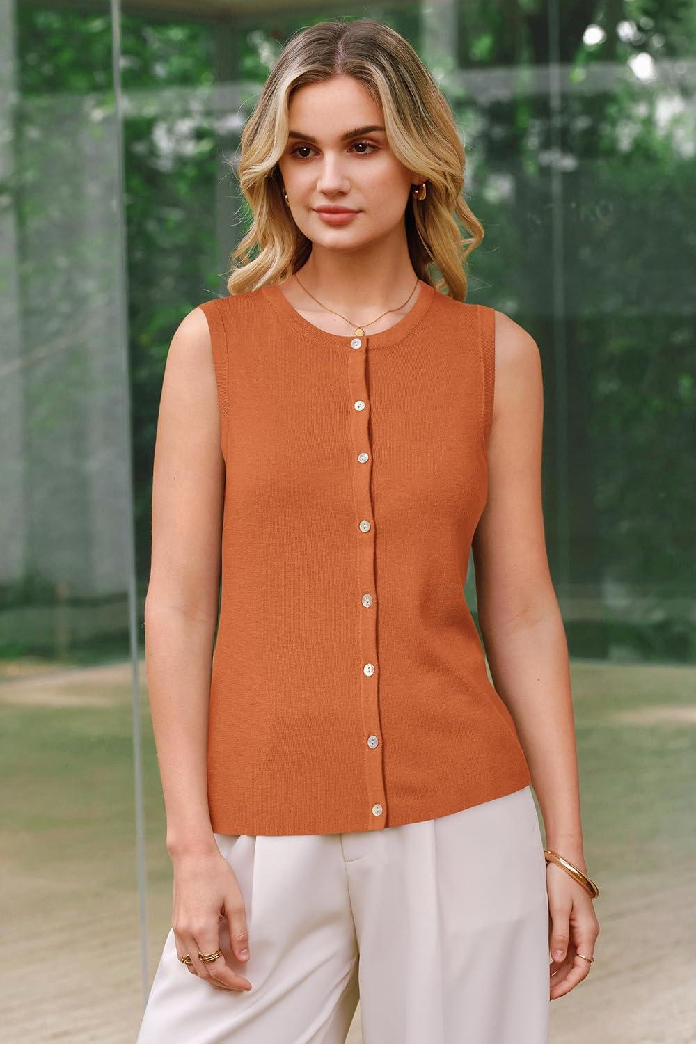 image:imageArachampCloz Womens Wool Blend Non See Through Button Down Business Casual Tank Tops 2026Dark Orange