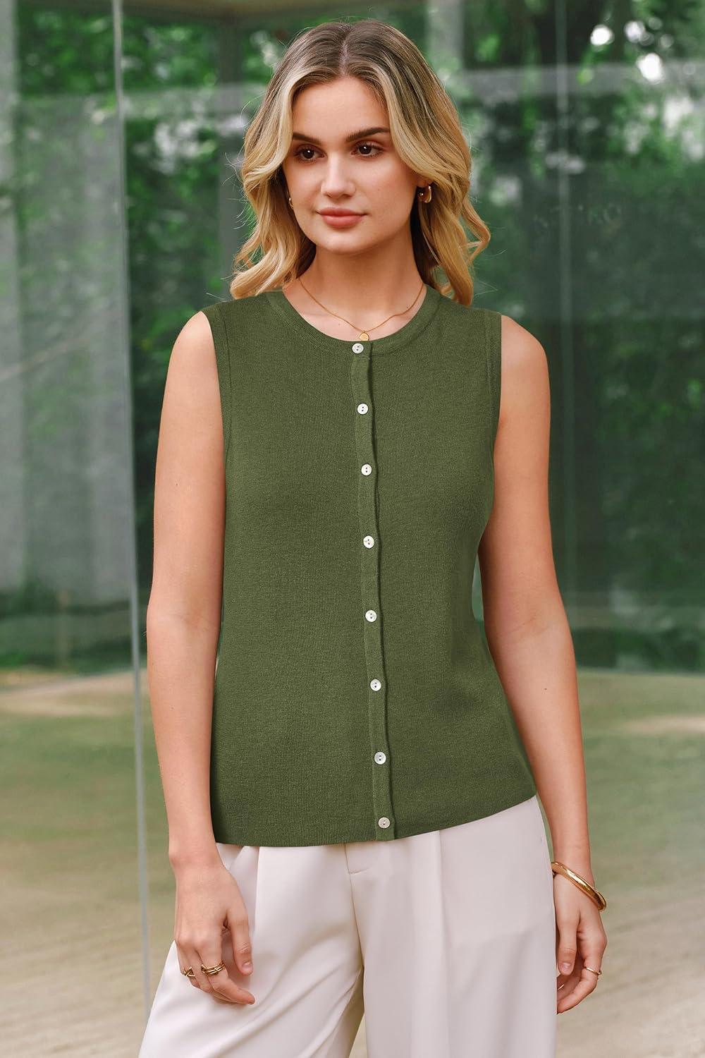 image:imageArachampCloz Womens Wool Blend Non See Through Button Down Business Casual Tank Tops 2026Olive Green