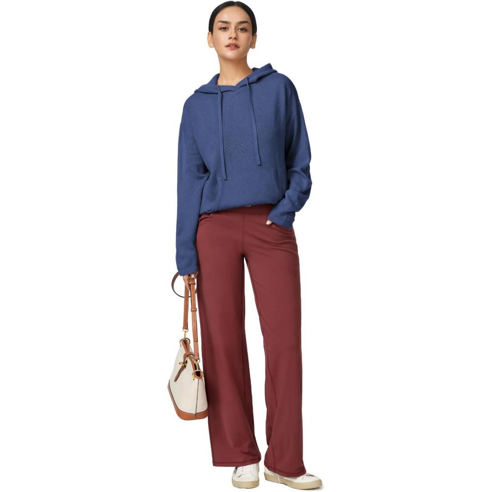 image:imageArachampCloz Womens 2023 Two Piece Outfits Knit Sweaters Hoodies and Wide Leg Yoga Pants Tracksuit Lounge Sets with PocketsBlue