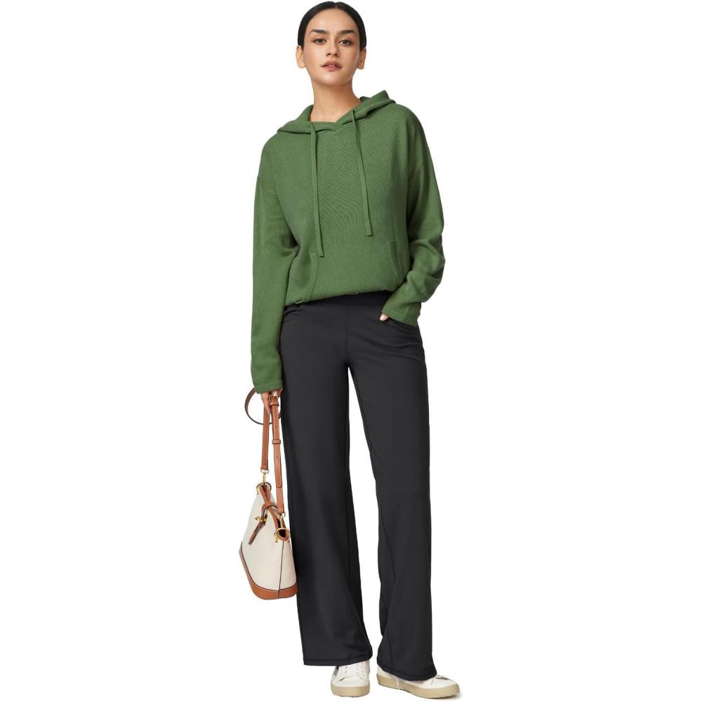 image:imageArachampCloz Womens 2023 Two Piece Outfits Knit Sweaters Hoodies and Wide Leg Yoga Pants Tracksuit Lounge Sets with PocketsGreen