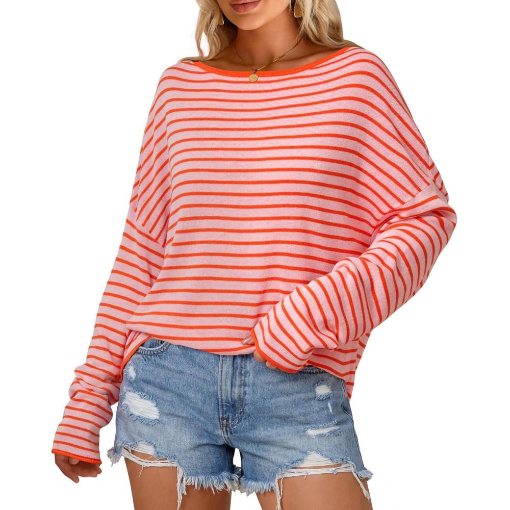image:imageArachampCloz Womens Linen Blend Beach Vacation Cover Up Summer Casual Oversized Off Shoulder Tops 2026Coral Pink