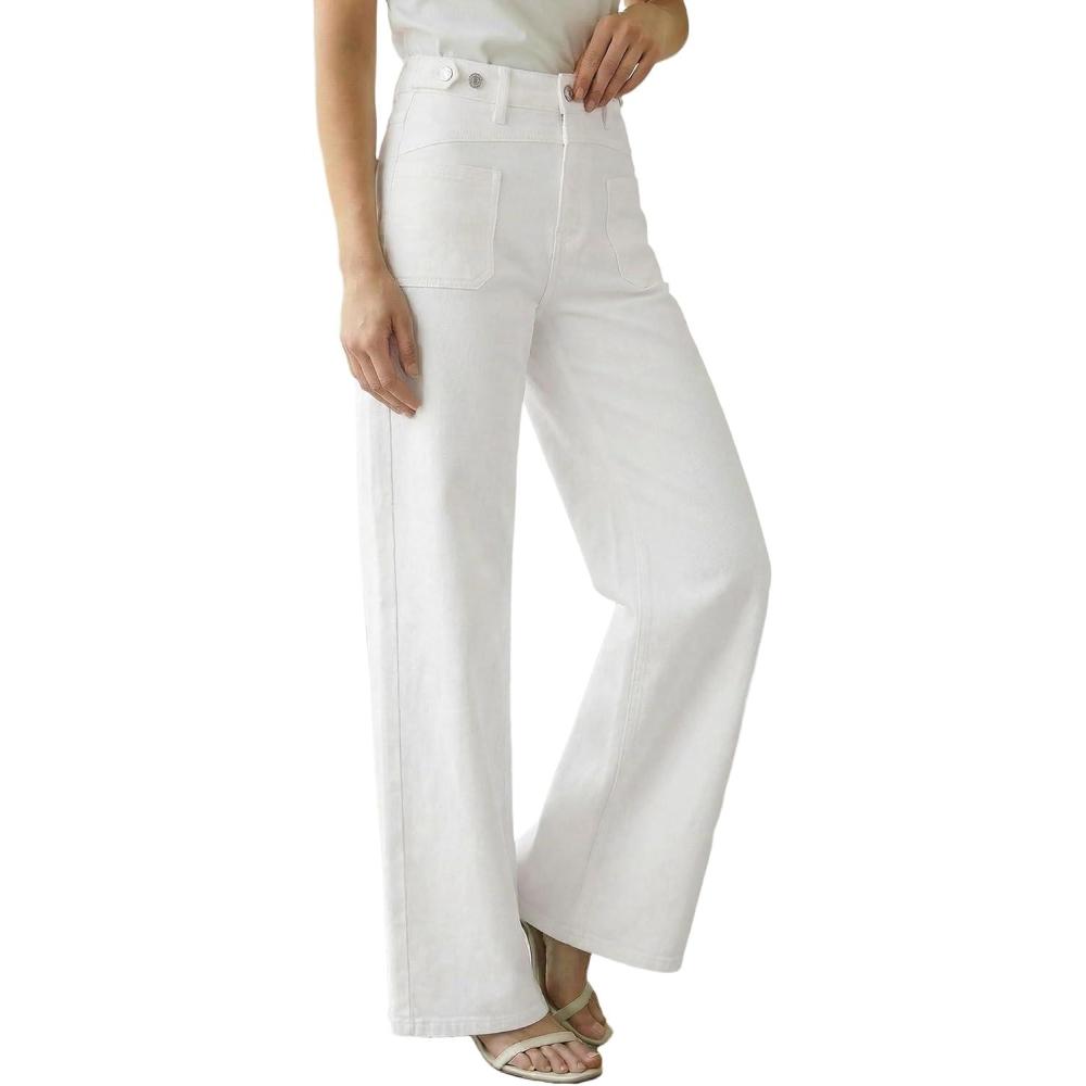image:imageArachampCloz Womens Lyocell Cotton Denim Adjustable Waist Stretchy Spring Wide Leg JeansWhite