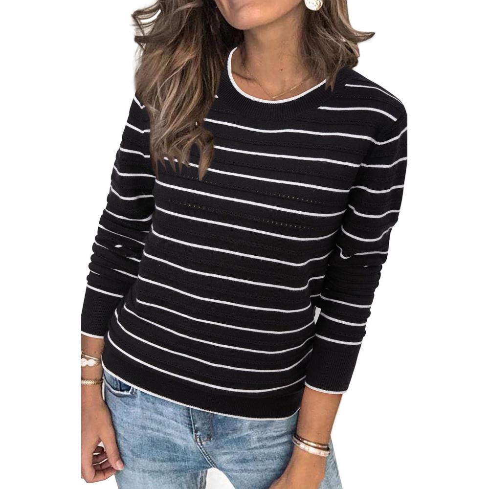 image:imageArachampCloz Womens Soft Knit Sweater Fall Dressy Casual Pullover TopsStriped Black White