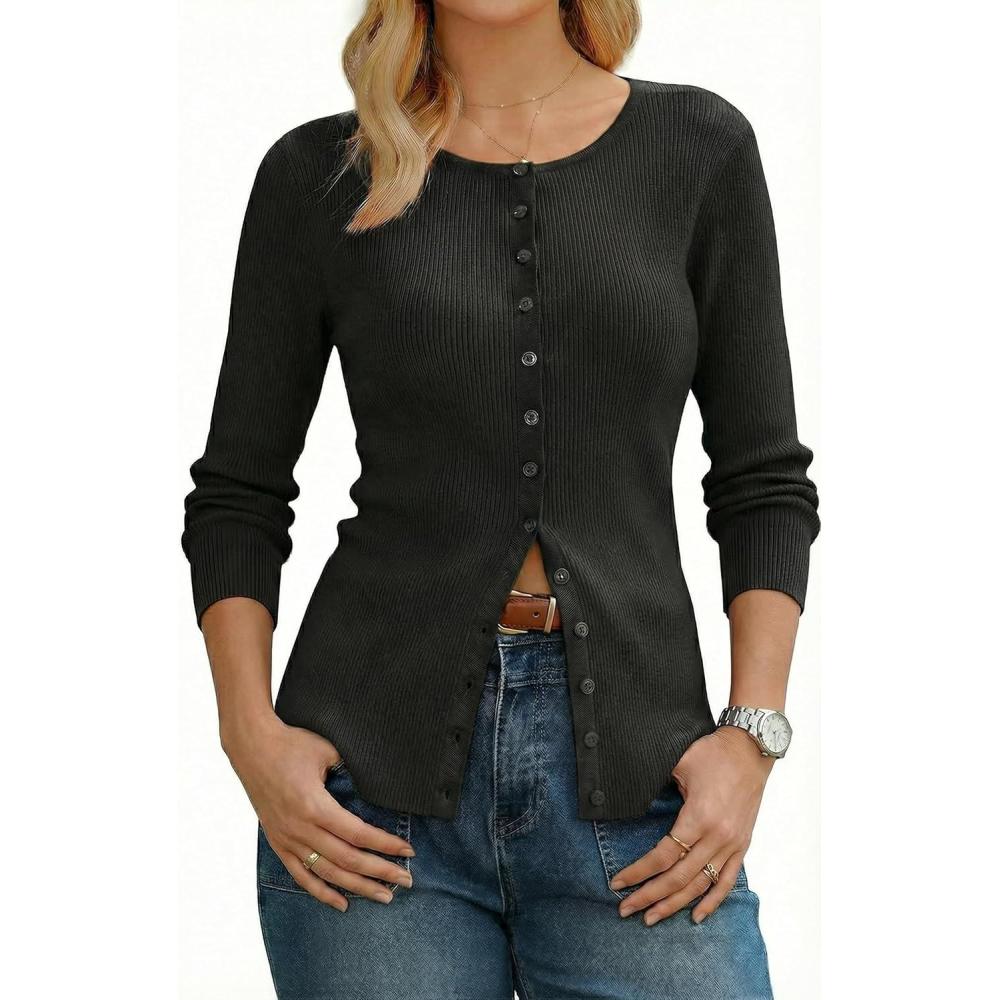 image:imageArachampCloz Womens Wool Blend Button Up Spring Business Cardigan Tops Outfits 2026Black
