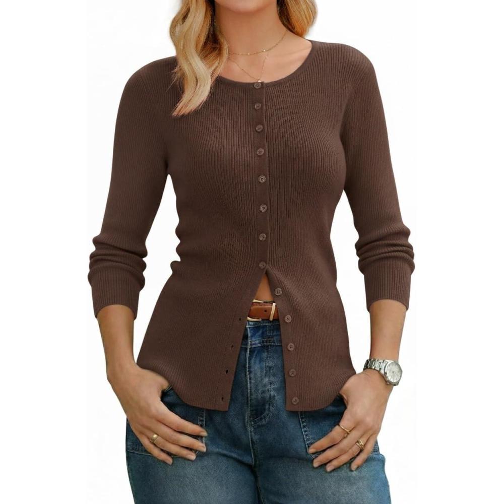 image:imageArachampCloz Womens Wool Blend Button Up Spring Business Cardigan Tops Outfits 2026Coffee