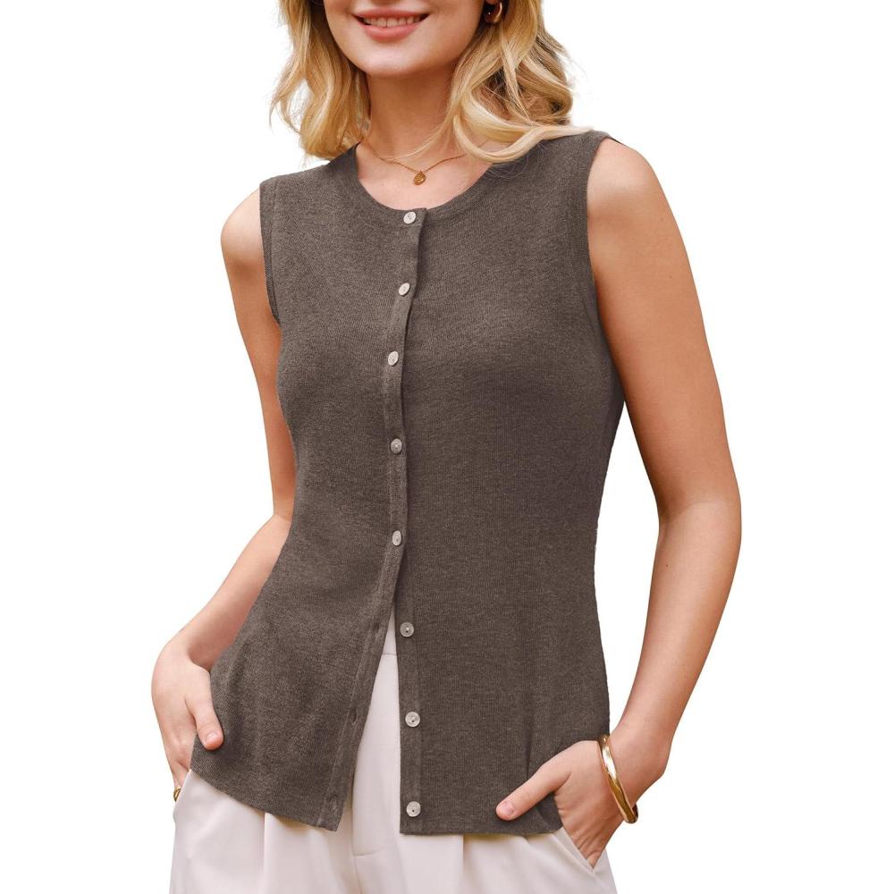 image:imageArachampCloz Womens Wool Blend Non See Through Button Down Business Casual Tank Tops 2026Coffee