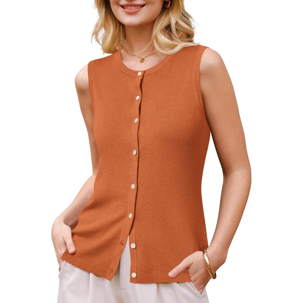 image:imageArachampCloz Womens Wool Blend Non See Through Button Down Business Casual Tank Tops 2026Dark Orange
