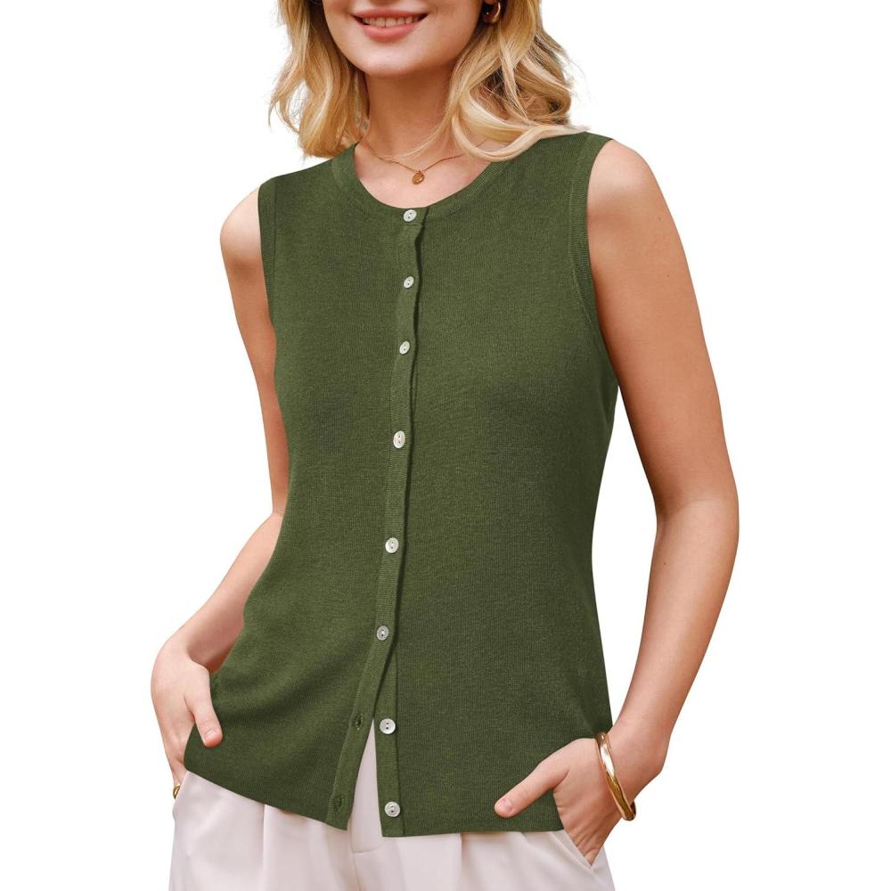 image:imageArachampCloz Womens Wool Blend Non See Through Button Down Business Casual Tank Tops 2026Olive Green