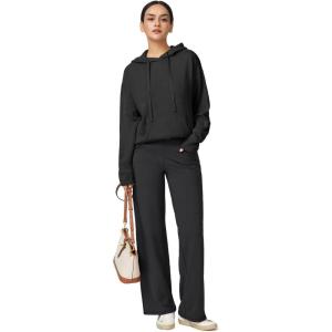 Arach&Cloz Womens 2023 Two Piece Outfits Knit Sweaters Hoodies and Wide Leg Yoga Pants Tracksuit Lounge Sets with Pockets(Black)