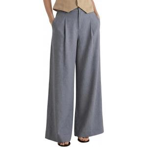 Arach&Cloz Womens Linen Blend Wide Leg All-Season Business Casual Outfits Dress Pants(Grey)