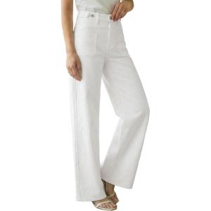 Arach&Cloz Womens Lyocell Cotton Denim Adjustable Waist Stretchy Spring Wide Leg Jeans(White)
