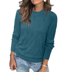 Arach&Cloz Women’s Soft Knit Sweater Fall Dressy Casual Pullover Tops(A-peacock Blue)