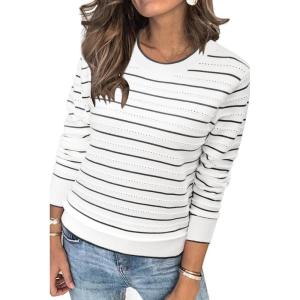 Arach&Cloz Women’s Soft Knit Sweater Fall Dressy Casual Pullover Tops(Striped White Black)