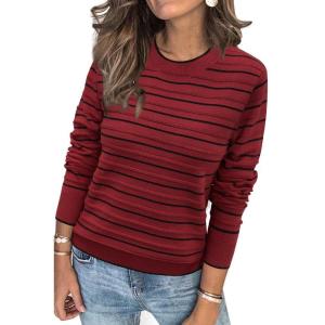 Arach&Cloz Women’s Soft Knit Sweater Fall Dressy Casual Pullover Tops(Striped Wine Black)