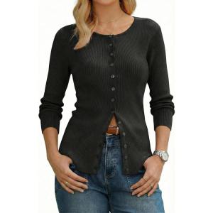 Arach&Cloz Women’s Wool Blend Button Up Spring Business Cardigan Tops Outfits 2026(Black)