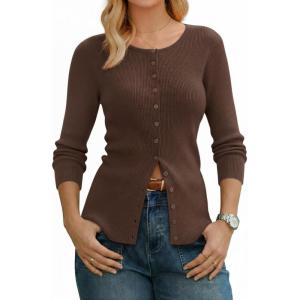 Arach&Cloz Women’s Wool Blend Button Up Spring Business Cardigan Tops Outfits 2026(Coffee)